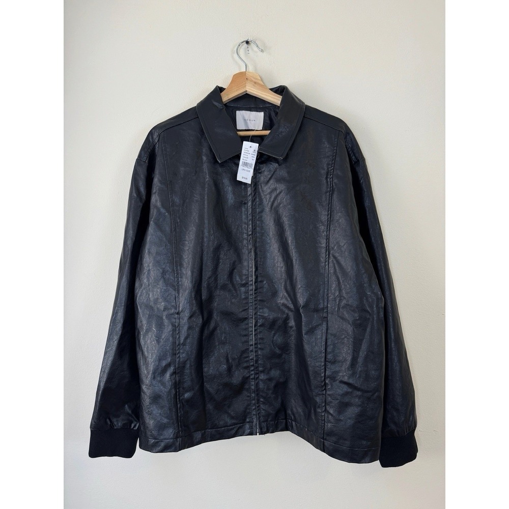 NWT Pacsun Zip Up Black Leather Jacket With Collar - Large